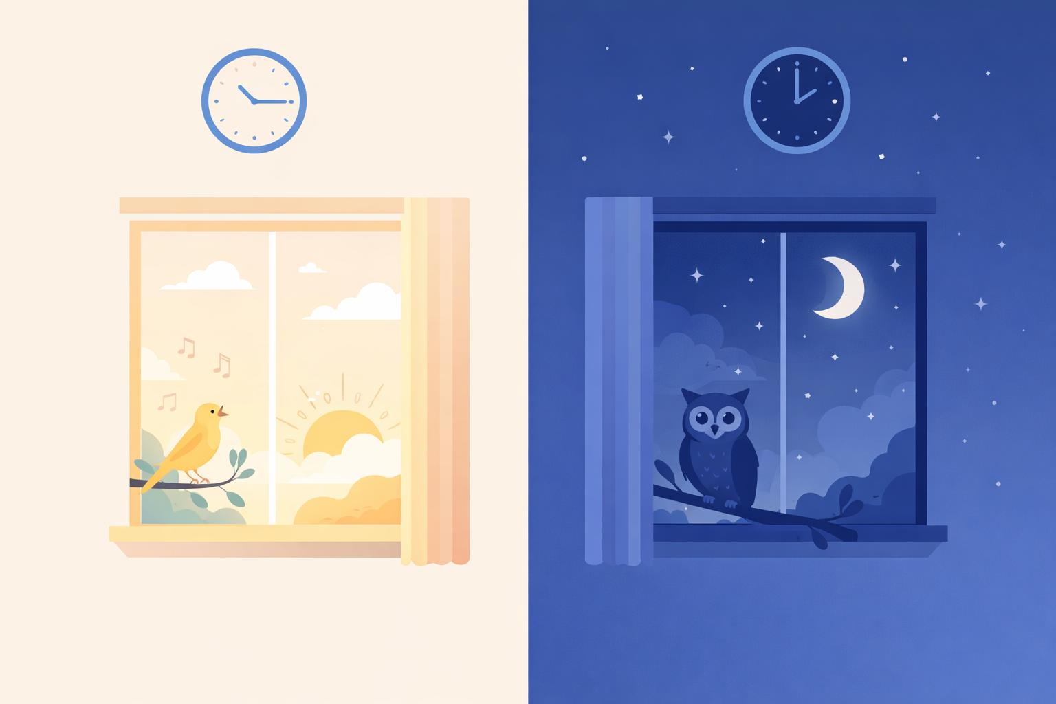 early bird versus night owl sleep patterns illustration