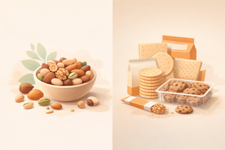 nuts versus high carbohydrate snacks for appetite control illustration