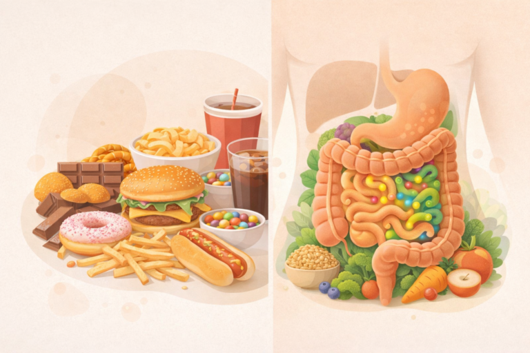 ultra-processed foods and gut health illustration