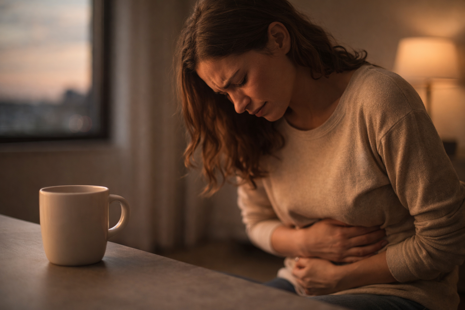 woman experiencing stomach pain and bloating in the evening